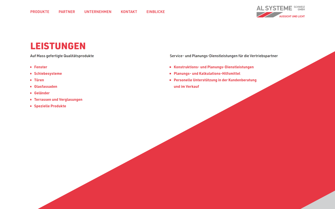 Screenshot AL Systeme SCHWEIZ GmbH Desktop Unternehmen Leistungen