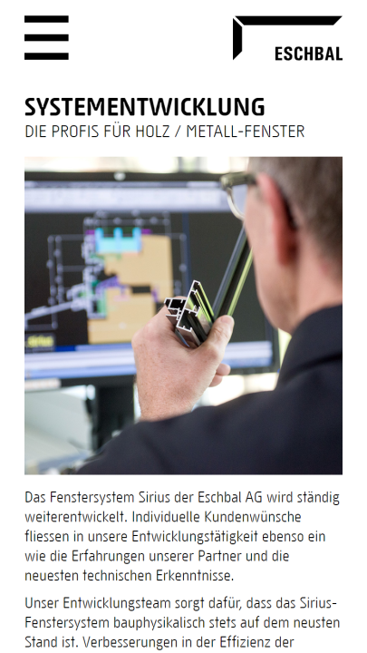 Screenshot Eschbal AG Mobile Leistungen Systementwicklung