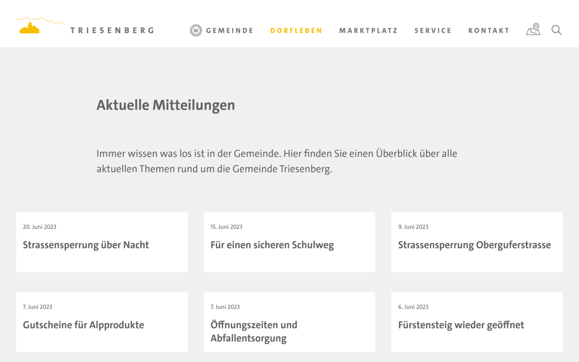 Screenshot Gemeindeverwaltung Triesenberg Desktop Dorfleben Aktuelle Mitteilungen