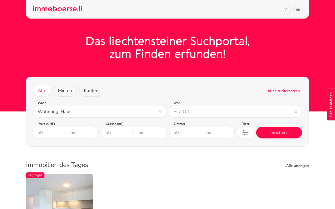 Screenshot der SUch- und Filtermaske.