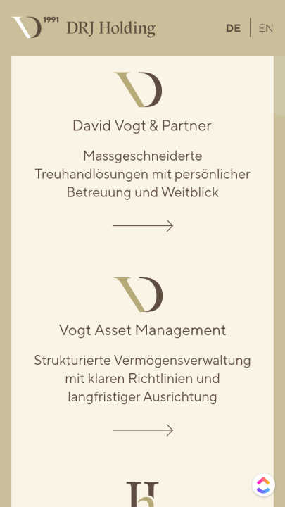 Screenshot der Webseiten-Übersicht in der mobilen Ansicht.