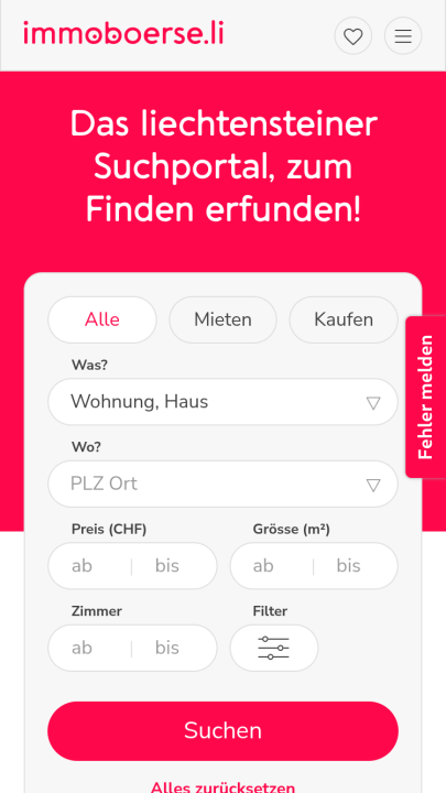 Screenshot der Suchmaske in der mobilen Ansicht.