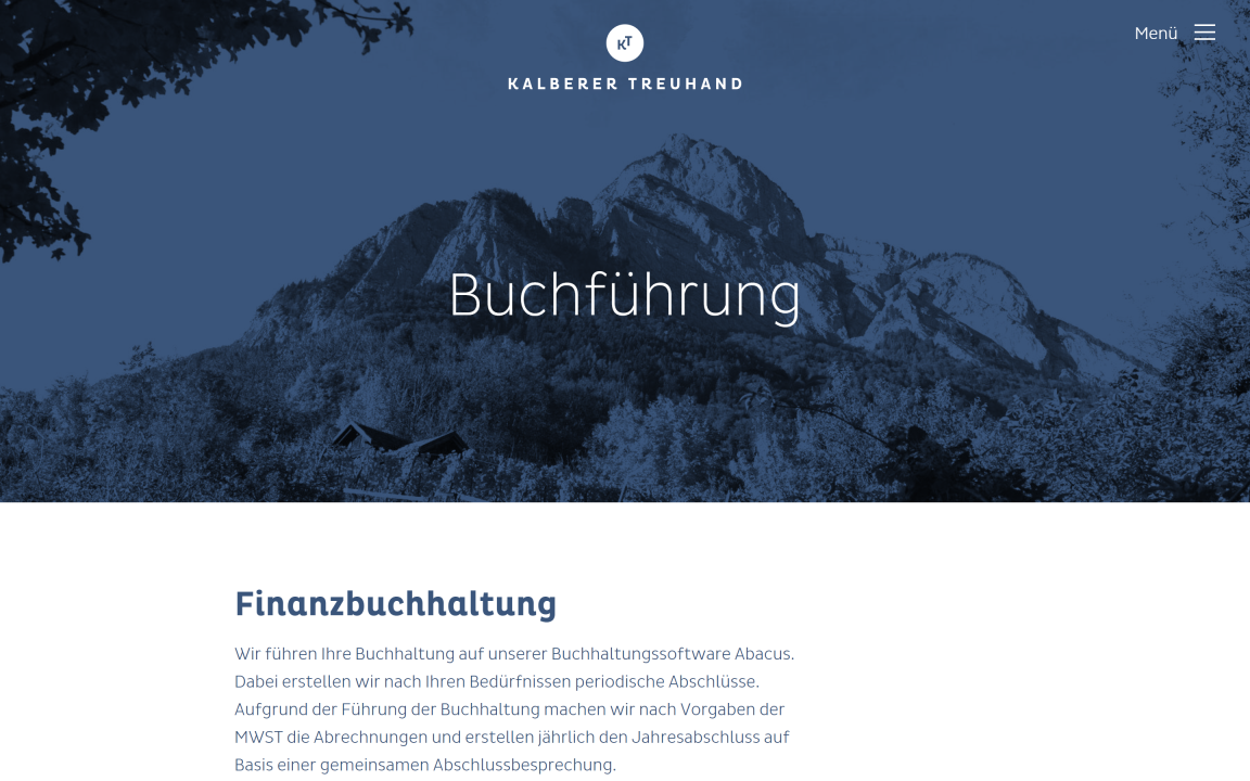 Screenshot Kalberer Treuhand AG Desktop Dienstleistungen Buchführung