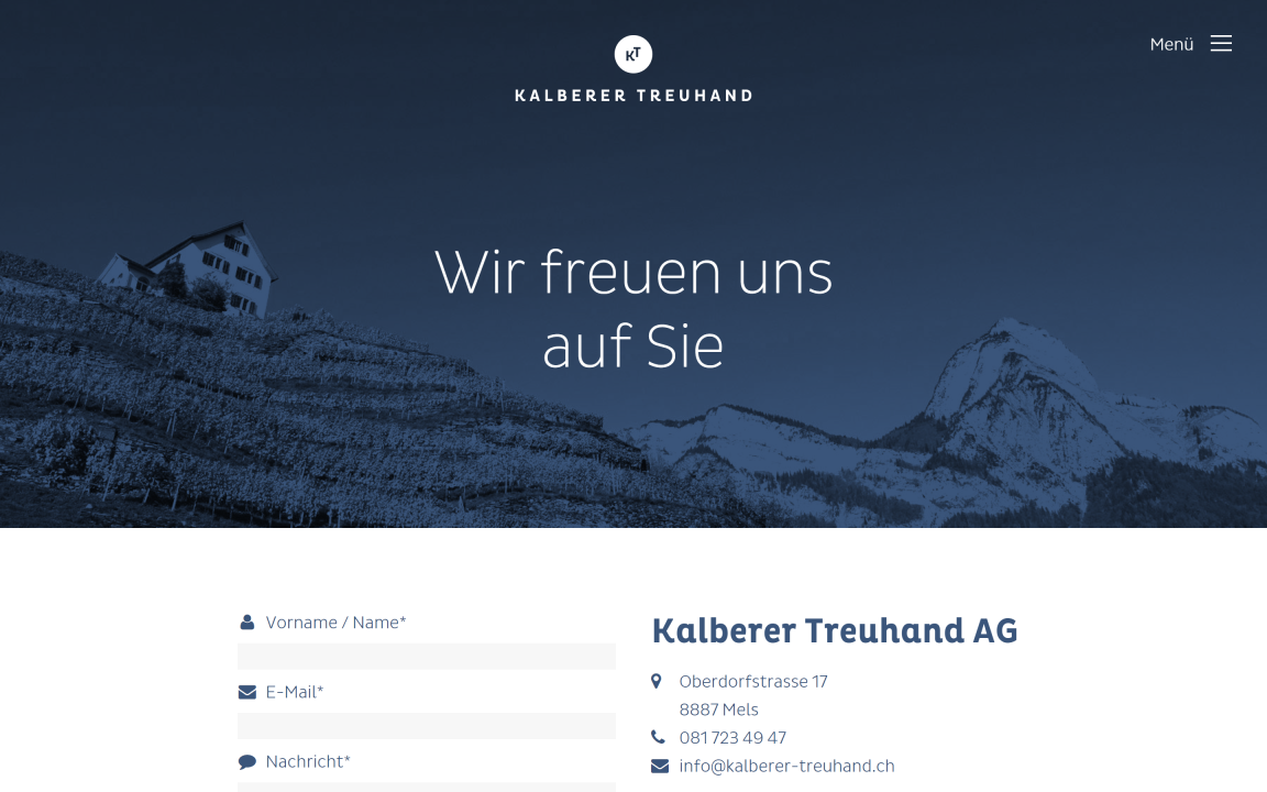 Screenshot Kalberer Treuhand AG Desktop Kontakt
