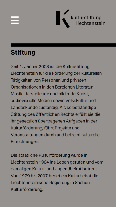 Screenshot Kulturstiftung Liechtenstein Mobile Stiftung