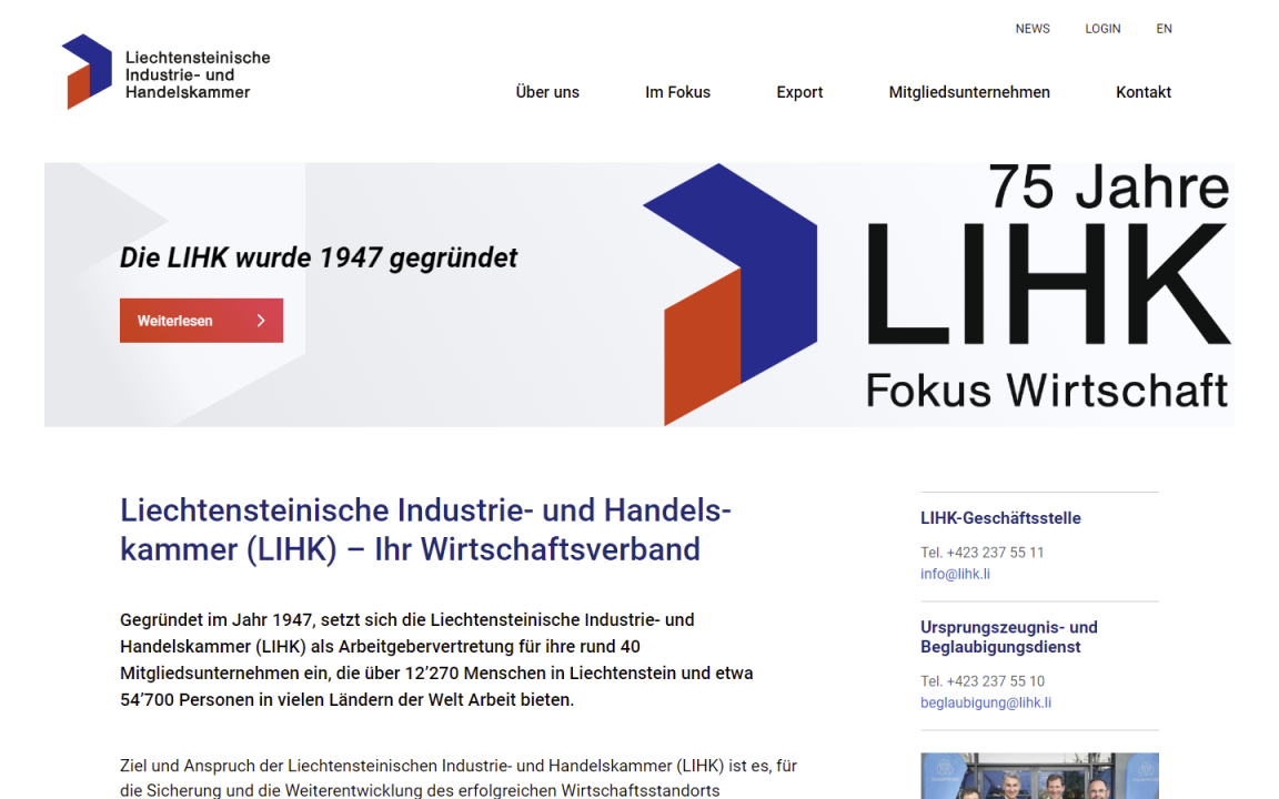 Screenshot Liechtensteinische Industrie- und Handelskammer LIHK Desktop Home