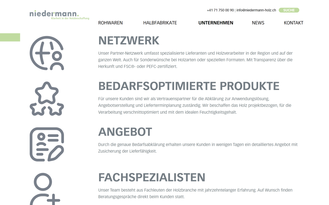 Screenshot Niedermann Holz GmbH Desktop Unternehmen Werte