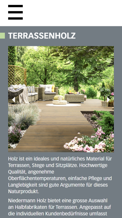 Screenshot Niedermann Holz GmbH Mobile Halbfabrikate Terassenholz