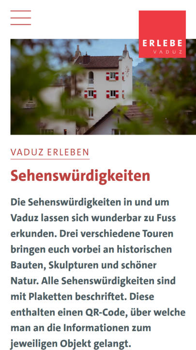 Screenshot Standortmarketing Vaduz Mobile Erlebe Vaduz Sehenswürdigkeiten