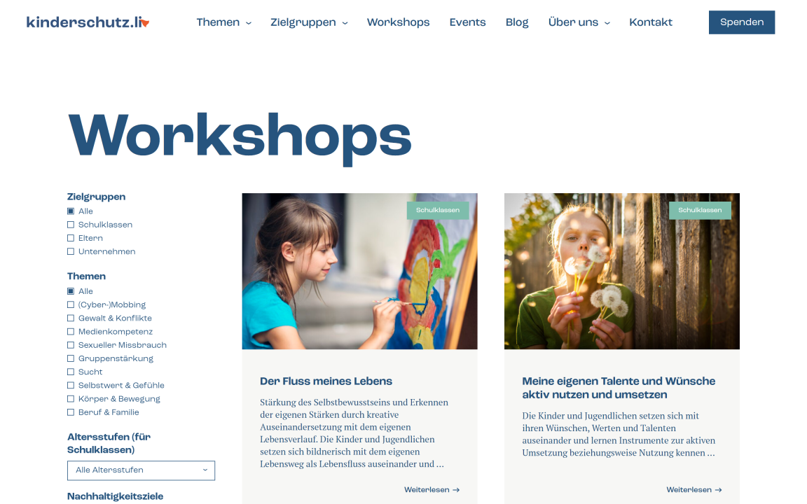 Screenshot Verein Kinderschutz.li Desktop Workshops