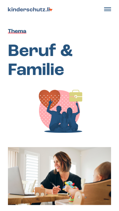 Screenshot Verein Kinderschutz.li Mobile Themen Beruf Familie