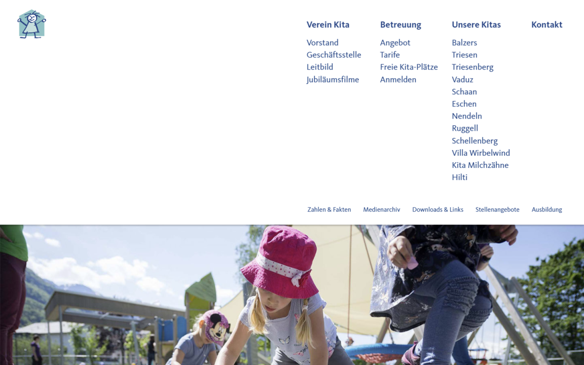 Screenshot Verein Kindertagesstätten Liechtenstein KITA Desktop Menü